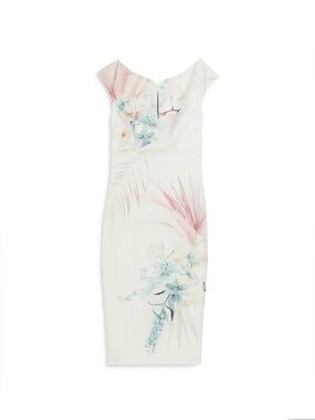 Ted Baker Cream Midi Dress with Pink and Blue Floral Print